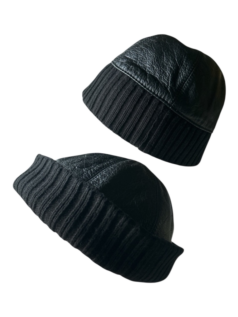 Wilsons Leather & Ribbed Knit Beanie Unisex Size L/XL Black Warm Winter Hat
